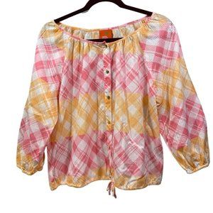 Hearts of Palm Women's Boatneck 3/4 Sleeves Plaid Blouse Top size 8